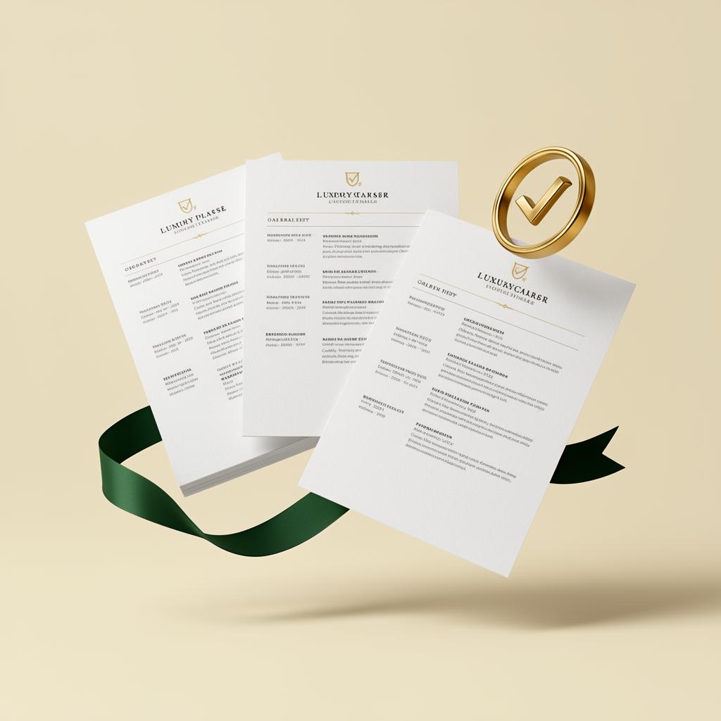 Floating premium resume documents with gold accent